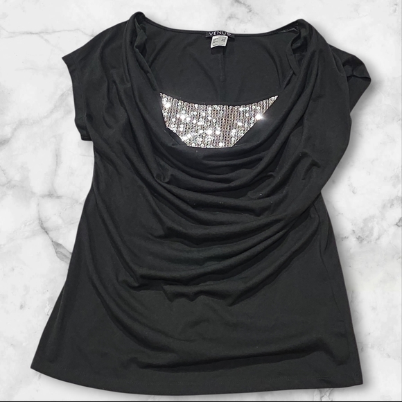 VENUS Tops - Venus Black & Sequin Women's Top Blouse Shirt Size Medium (M) C53